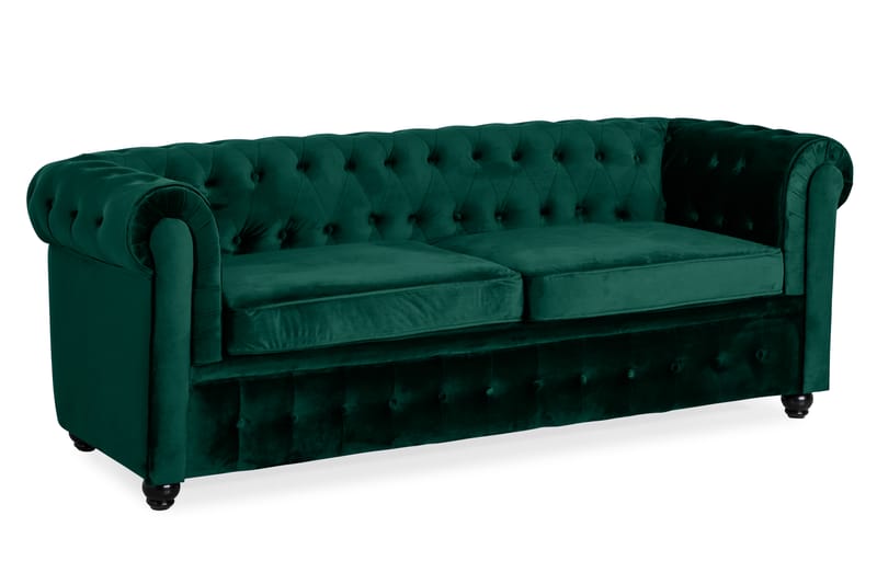 Chesterfield Lyx Sovesofa 3-pers Velour - Mørkegrøn - Sovesofaer - 3 personers sovesofa - Velour sofaer
