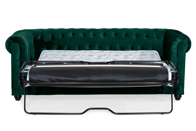 Chesterfield Lyx Sovesofa 3-pers Velour - Mørkegrøn - Sovesofaer - 3 personers sovesofa - Velour sofaer
