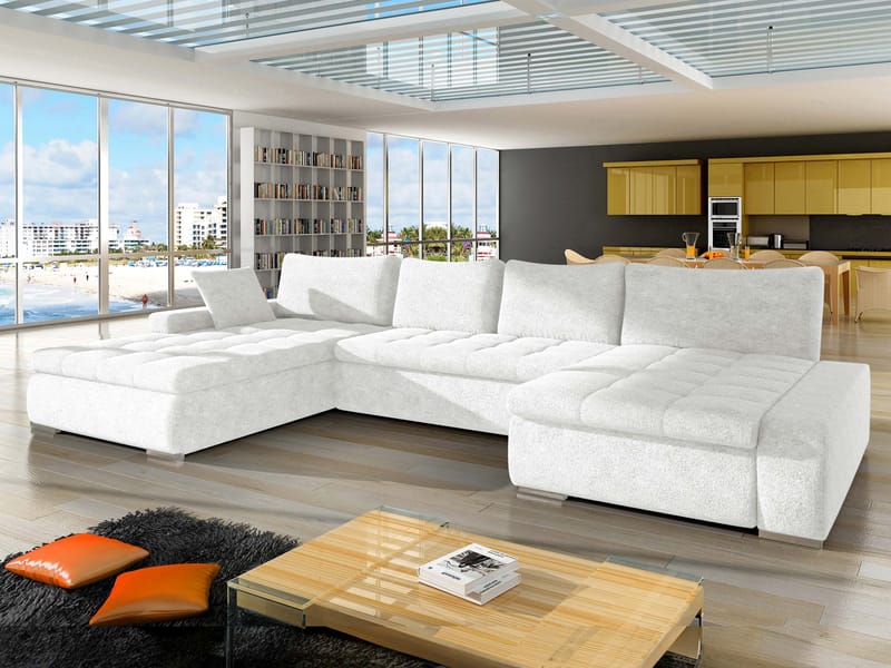 Cillo 5-personers U-formet sovesofa med dobbelt chaiselong - hvid - Møbler - Sofaer - Sovesofaer