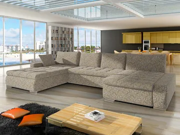 Cillo 5-personers U-formet sovesofa med dobbelt chaiselong - beige - Møbler - Sofaer - Sovesofaer