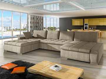 Cillo 5-personers U-formet sovesofa med dobbelt chaiselong - beige - Møbler - Sofaer - Sovesofaer