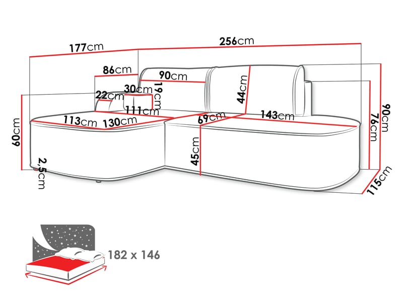 Cinrel Sovesofa med chaiselong 3-personers - Rosa - Møbler - Sofaer - Sovesofaer
