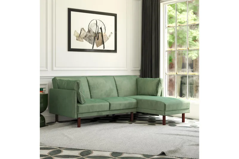 Clair 3-pers. Sovesofa med Chaiselong Justerbar Velour/Grøn/ - Dorel Home - Møbler - Sofaer - Sovesofaer - Bred sovesofa