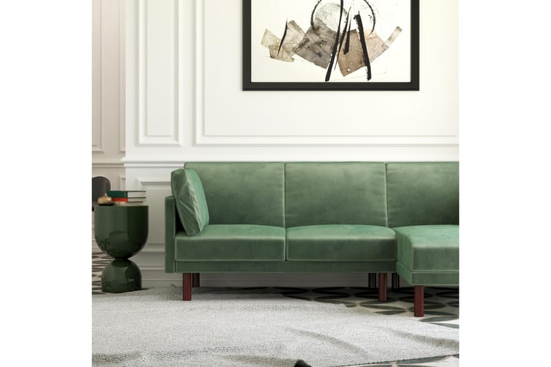 Clair 3-pers. Sovesofa med Chaiselong Justerbar Velour/Grøn/ - Dorel Home - Møbler - Sofaer - Sovesofaer - Bred sovesofa