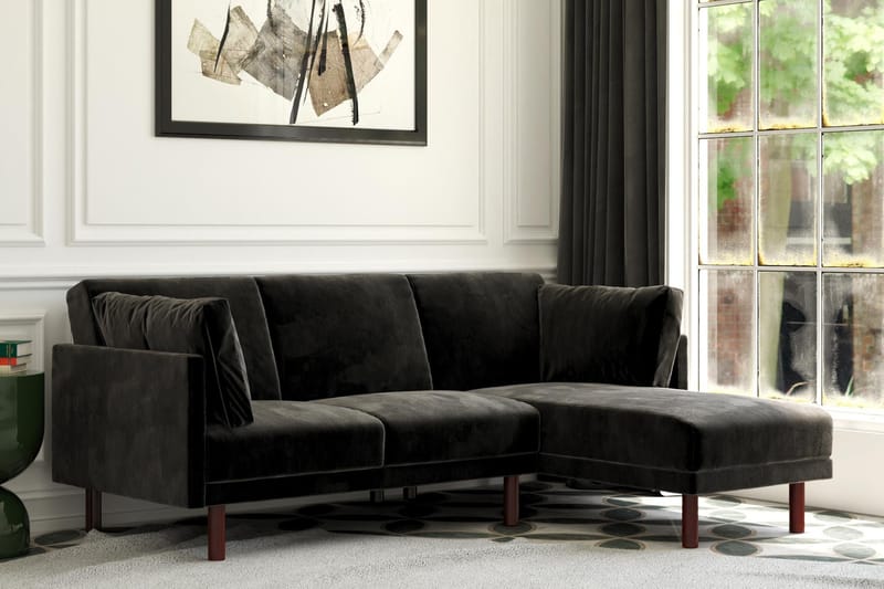 Clair 3-personers Sovesofa m Chaiselong Justerbar Velour/Sor - Dorel Home - Møbler - Sofaer - Sovesofaer
