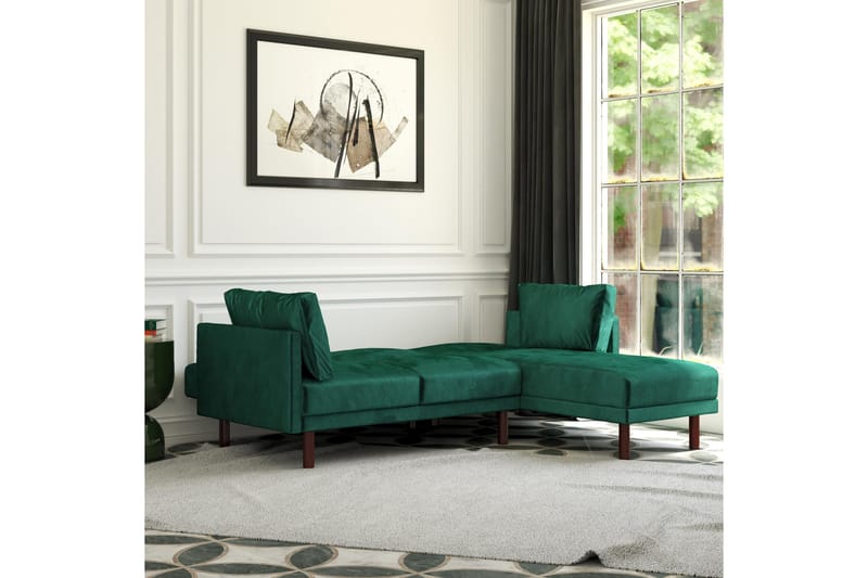 Clair 3-pers. Sovesofa med Chaiselong Justerbar Velour/Grøn/ - Dorel Home - Møbler - Sofaer - Sovesofaer - Bred sovesofa