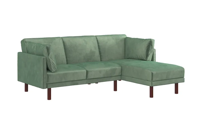 Clair 3-pers. Sovesofa med Chaiselong Justerbar Velour/Grøn/ - Dorel Home - Møbler - Sofaer - Sovesofaer - Bred sovesofa