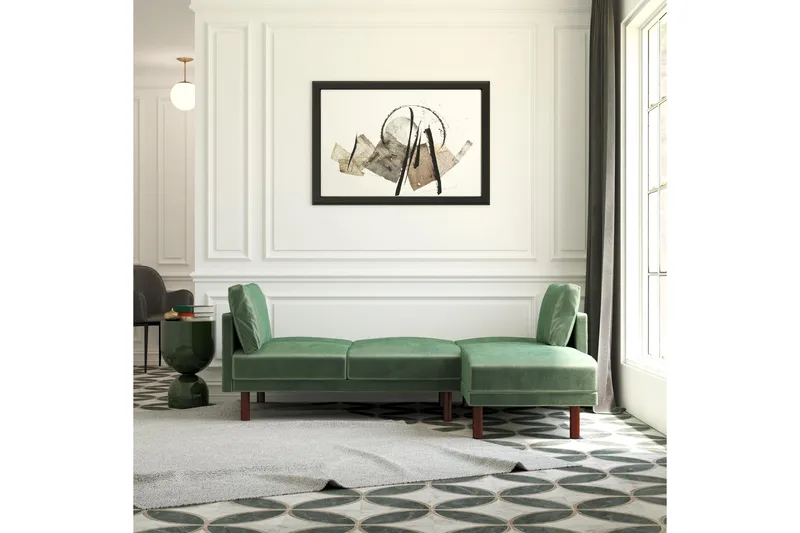 Clair 3-pers. Sovesofa med Chaiselong Justerbar Velour/Grøn/ - Dorel Home - Møbler - Sofaer - Sovesofaer - Bred sovesofa