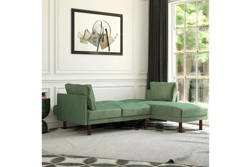 Clair 3-pers. Sovesofa med Chaiselong Justerbar Velour/Grøn/ - Dorel Home - Møbler - Sofaer - Sovesofaer - Bred sovesofa