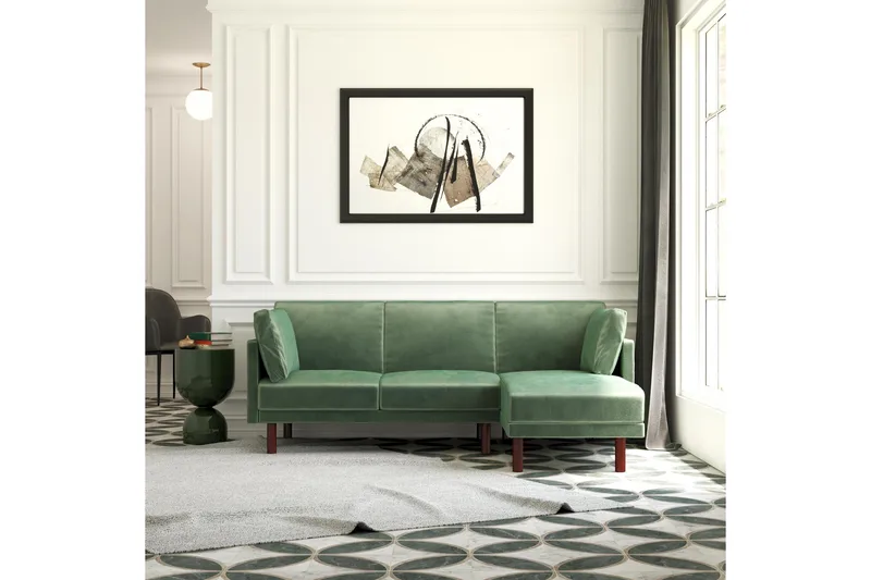 Clair 3-pers. Sovesofa med Chaiselong Justerbar Velour/Grøn/ - Dorel Home - Møbler - Sofaer - Sovesofaer - Bred sovesofa