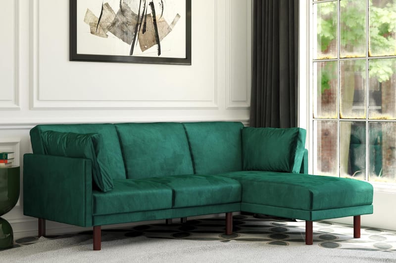 Clair 3-pers. Sovesofa med Chaiselong Justerbar Velour/Grøn/ - Dorel Home - Møbler - Sofaer - Sovesofaer - Bred sovesofa