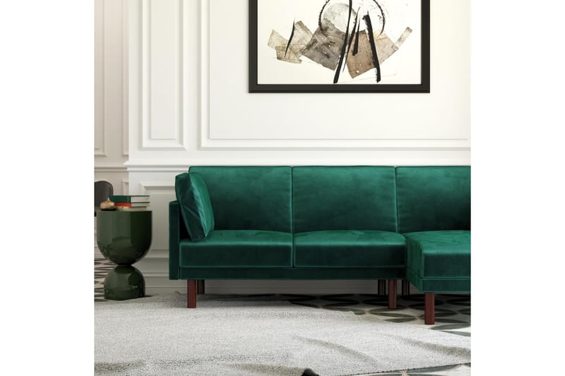 Clair 3-pers. Sovesofa med Chaiselong Justerbar Velour/Grøn/ - Dorel Home - Møbler - Sofaer - Sovesofaer - Bred sovesofa