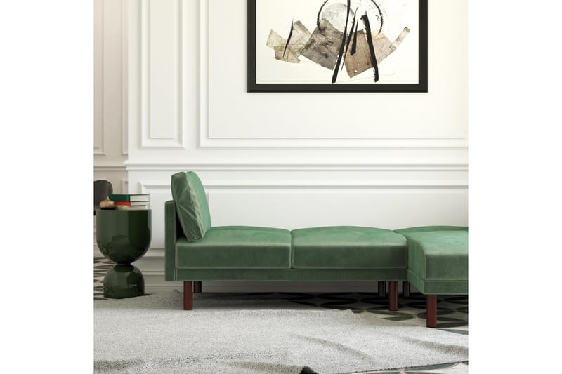 Clair 3-pers. Sovesofa med Chaiselong Justerbar Velour/Grøn/ - Dorel Home - Møbler - Sofaer - Sovesofaer - Bred sovesofa