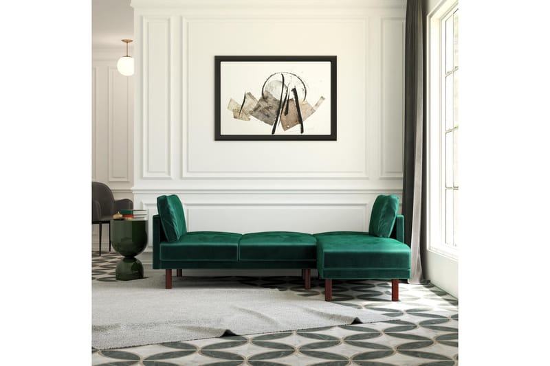 Clair 3-pers. Sovesofa med Chaiselong Justerbar Velour/Grøn/ - Dorel Home - Møbler - Sofaer - Sovesofaer - Bred sovesofa
