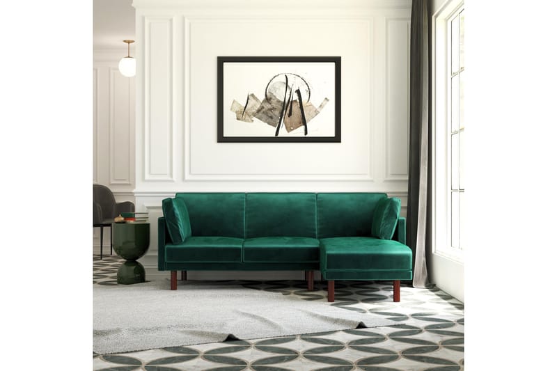 Clair 3-pers. Sovesofa med Chaiselong Justerbar Velour/Grøn/ - Dorel Home - Møbler - Sofaer - Sovesofaer - Bred sovesofa