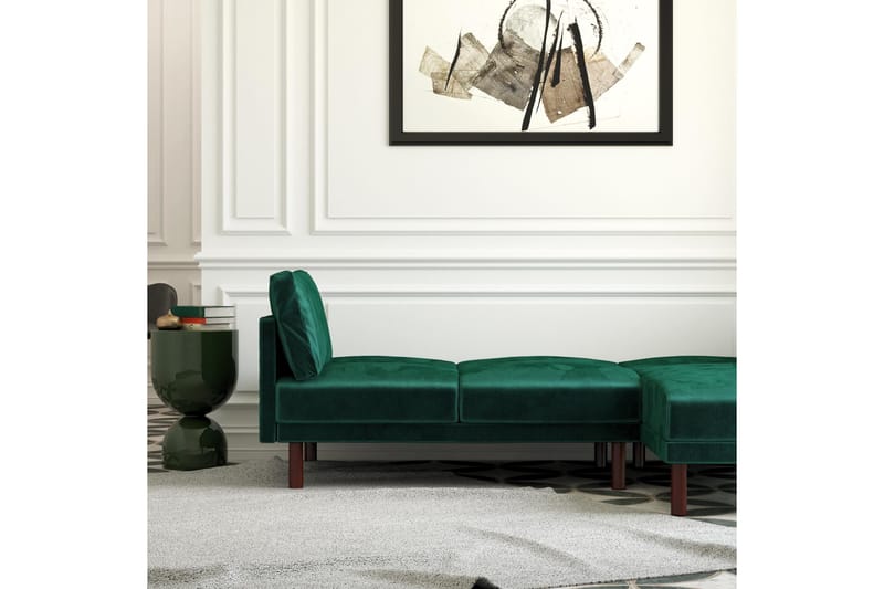 Clair 3-pers. Sovesofa med Chaiselong Justerbar Velour/Grøn/ - Dorel Home - Møbler - Sofaer - Sovesofaer - Bred sovesofa