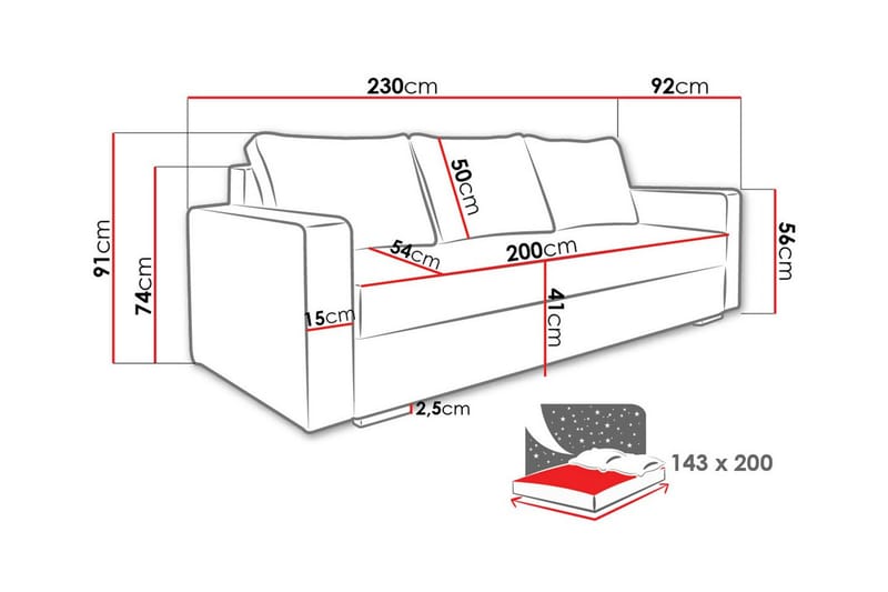 Clarina 3-personers Sovesofa - Hvid - Sovesofaer - 3 personers sovesofa