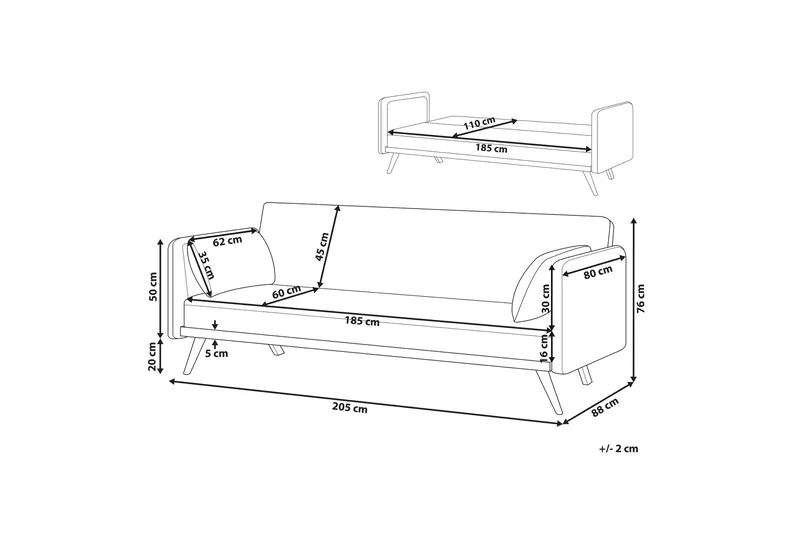 Clem Sovesofa 3-personers - Grå/Lyst træ - Møbler - Sofaer - Sovesofaer
