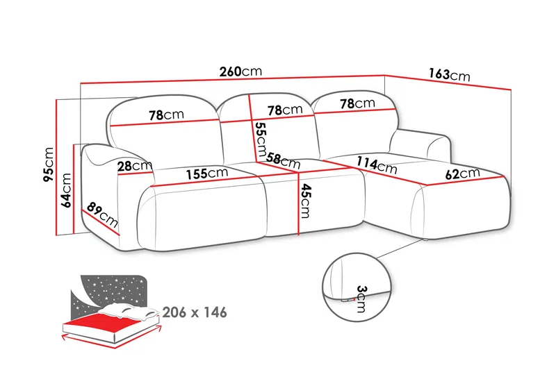 Corfu Sovesofa Med 3-Personers Divan - Møbler - Sofaer - Sovesofaer