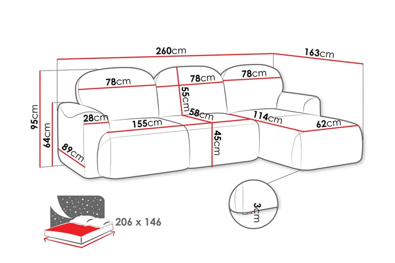 Corfu Sovesofa Med 3-Personers Divan - Grå - Møbler - Sofaer - Sovesofaer