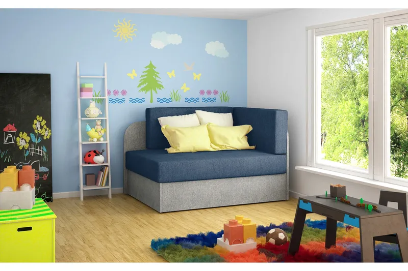 Crenviz 1-personers Kompakt Sovesofa 73x166 cm i Stof, Blå|Grå