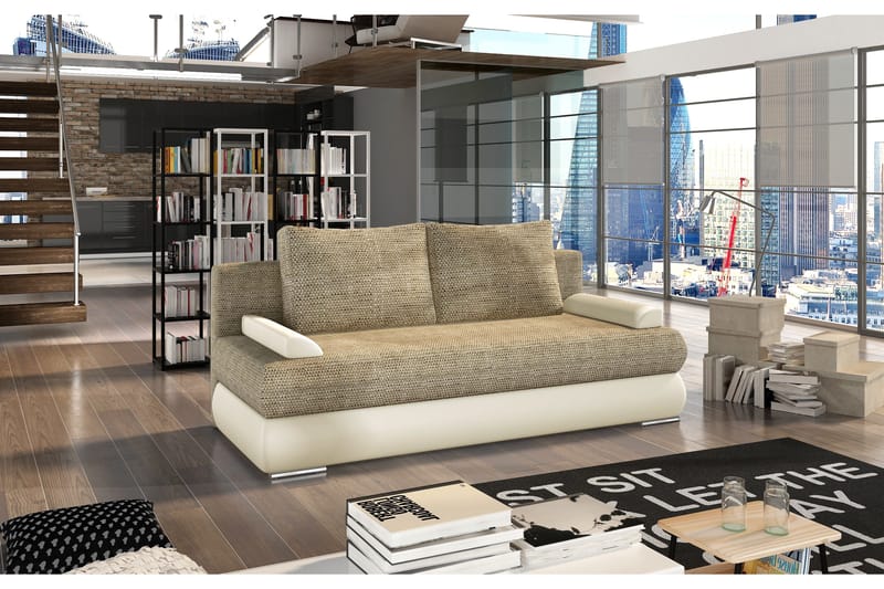 Crespos 3-personers Rektangulær Tofarvet Sovesofa i Stof, Beige