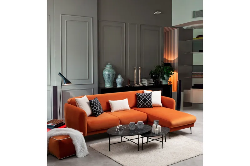 Crivaro Sovesofa med Chaiselong Højre - Orange - Møbler - Sofaer - Sovesofaer