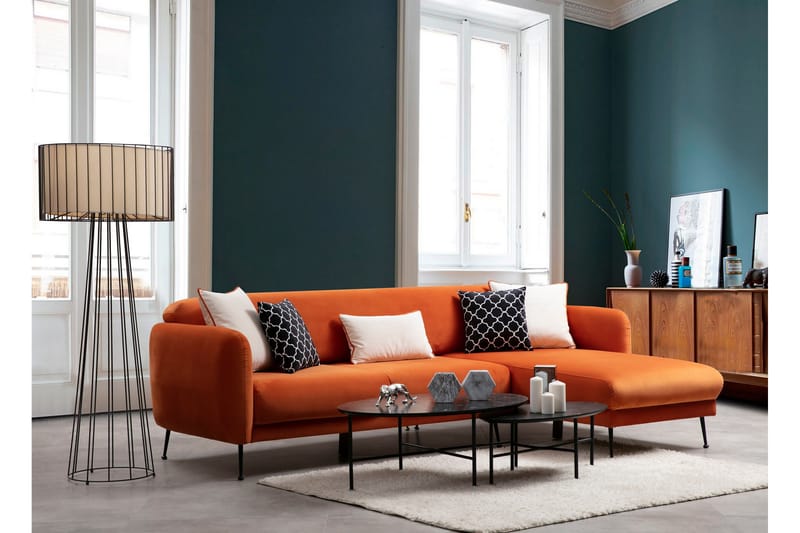 Crivaro Sovesofa med Chaiselong Højre - Orange - Sovesofaer - Sovesofa chaiselong