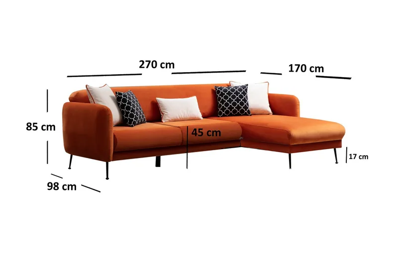 Crivaro Sovesofa med Chaiselong Højre - Orange - Møbler - Sofaer - Sovesofaer