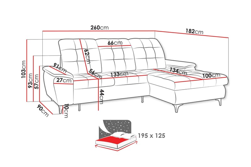 Crystalina Sovesofa med Chaiselong 3-personers - Beige - Møbler - Sofaer - Sovesofaer