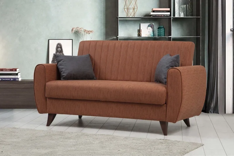 Dalima 2-personers Sovesofa 55x125 cm med Opbevaring i Stof - Terrakotta - Møbler - Sofaer - Sovesofaer