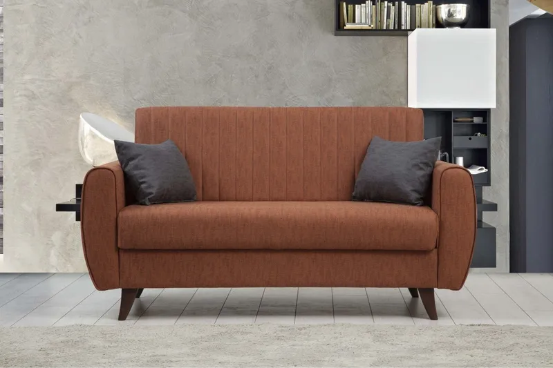 Dalima 2-personers Sovesofa 55x125 cm med Opbevaring i Stof, Terrakotta