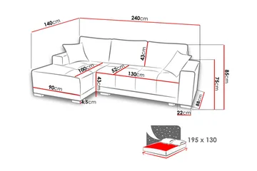 Dallas Sovesofa med diva 240x140x80 cm - Møbler - Sofaer - Sovesofaer