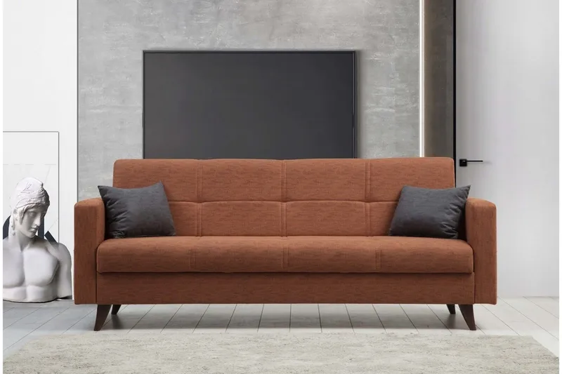 Darcia 3-personers Sovesofa 55x183 cm med Opbevaring i Hør - Terracotta - Møbler - Sofaer - Sovesofaer