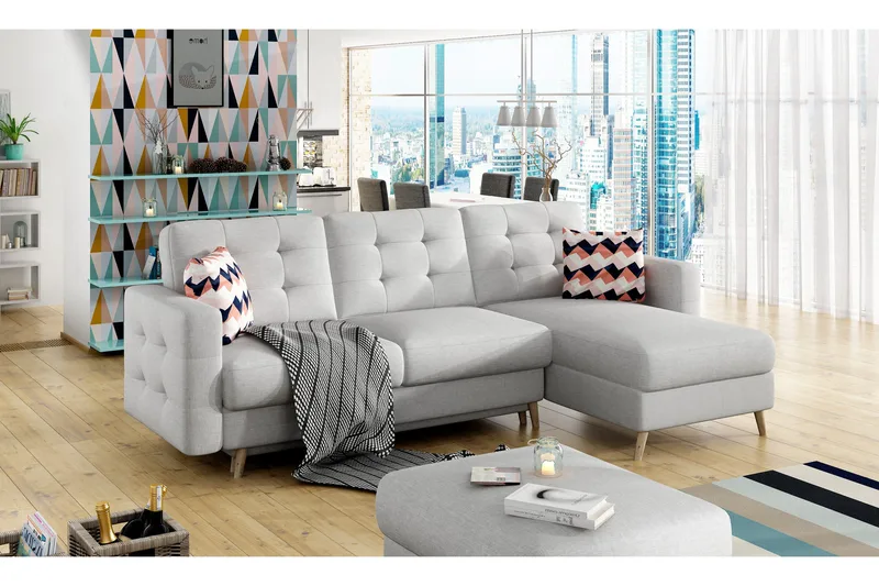 Deadra 3-personers Højre Sovesofa 120x210 cm med Opbevaring i Stof, Grå