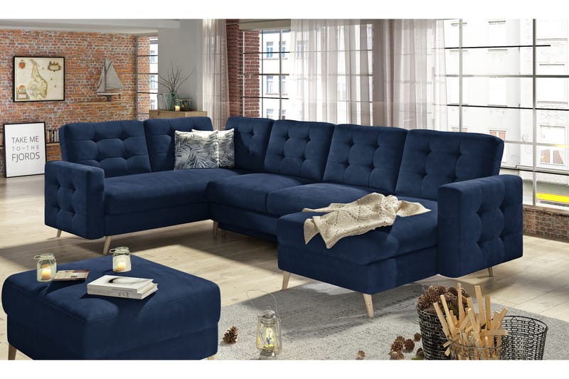 Deadra sovesofa med dobbelt sofa, Blå