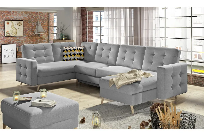 Deadra sovesofa med dobbelt sofa, Grå