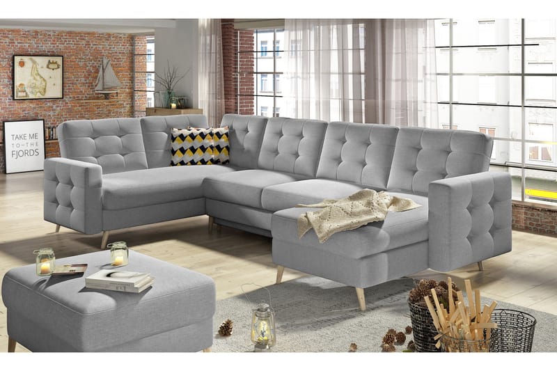 Deadra sovesofa med dobbelt sofa - Grå - Møbler - Sofaer - Sovesofaer