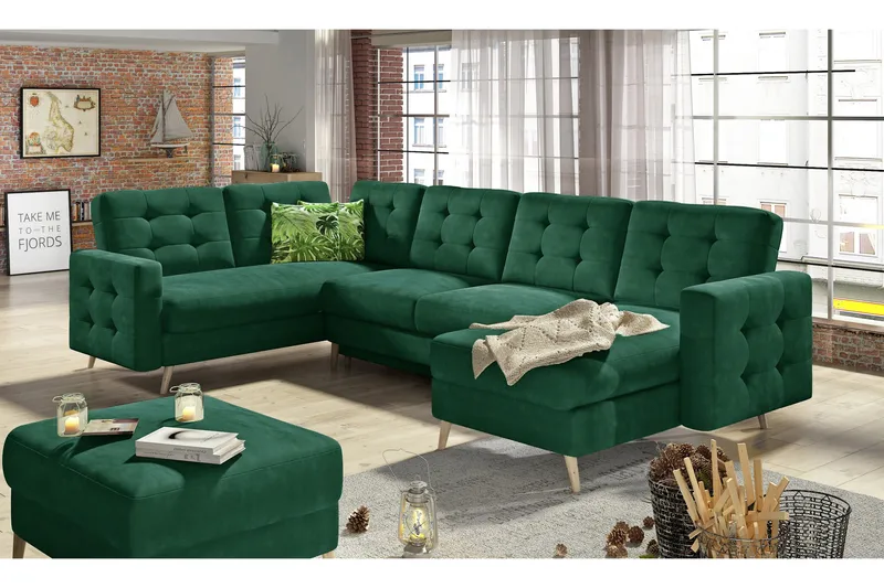 Deadra sovesofa med dobbelt sofa, Grøn