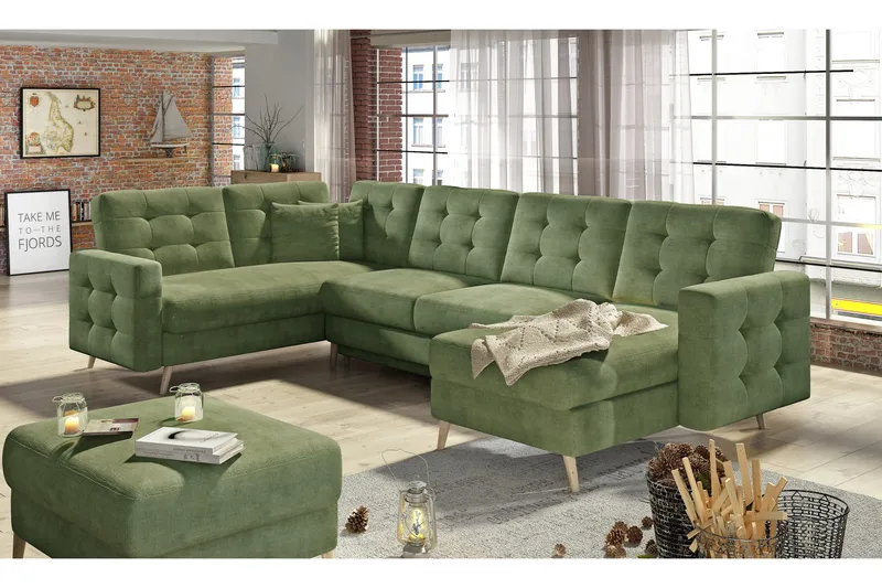 Deadra sovesofa med dobbelt sofa, Grøn