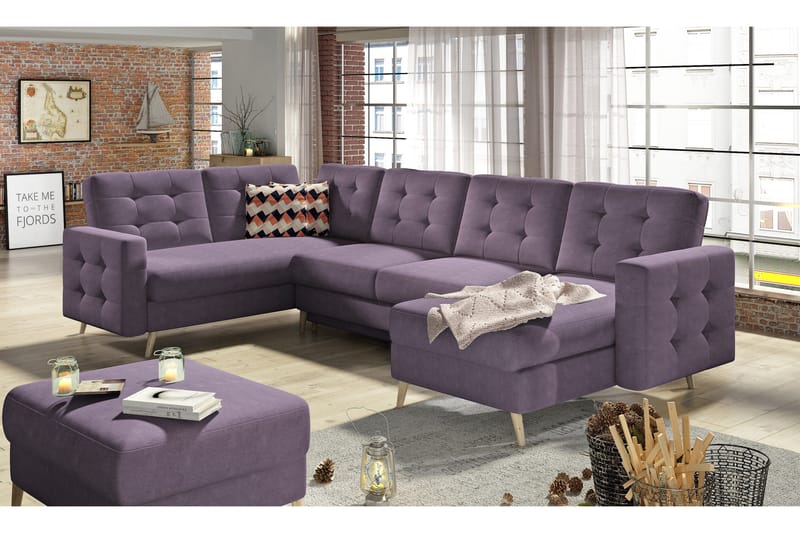 Deadra sovesofa med dobbelt sofa, Lilla