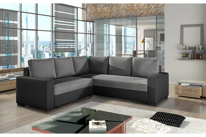 Delta hjørnesovesofa, Grå / Sort