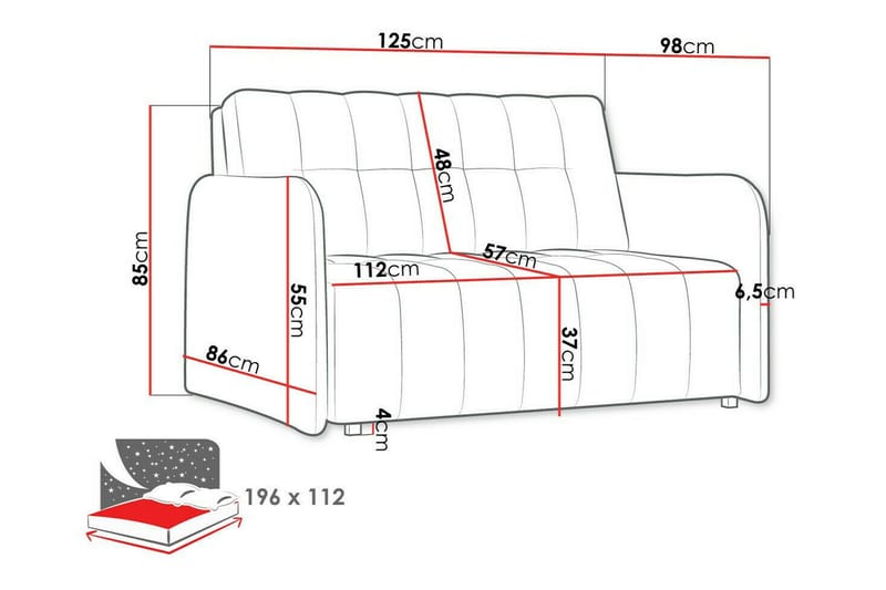 Denegal 2-sits Bäddsoffa NO_BRAND Grey - Møbler - Sofaer - Sovesofaer