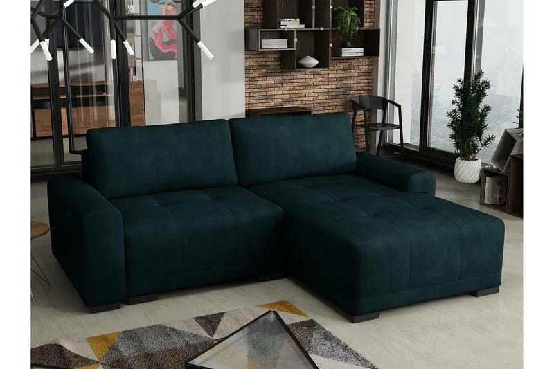 Denegal 2-personers Venstrevendt Sovesofa med Opbevaring 130x190 cm i Fløjl - Grøn - Møbler - Sofaer - Sovesofaer