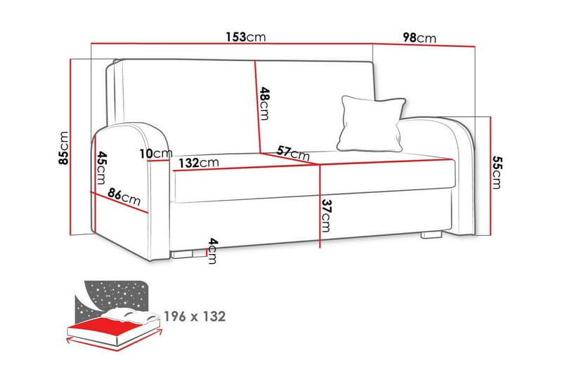 Denegal 2-personers Sovesofa - Lyserød - Sovesofaer - 2 personers sovesofa