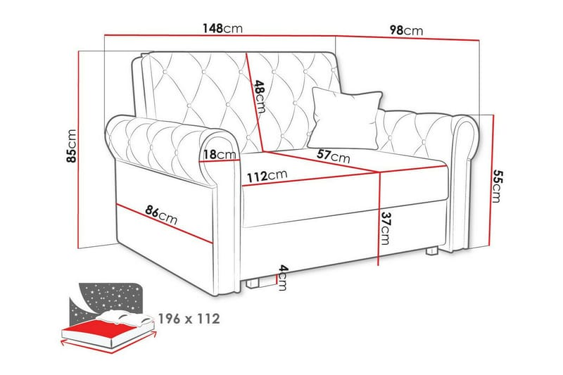 Denegal 2-personers Sovesofa - Grå - Sovesofaer - 2 personers sovesofa