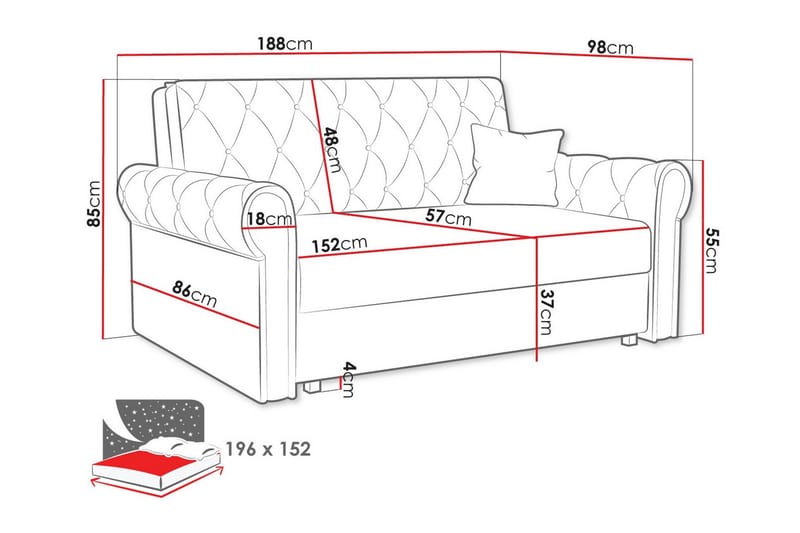 Denegal 2-personers Sovesofa - Mørkeblå - Sovesofaer - 2 personers sovesofa