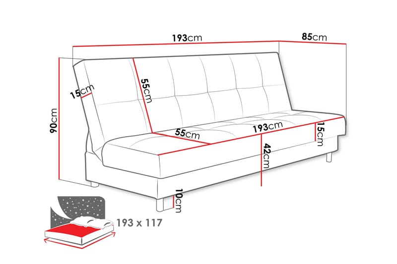 Denegal 3-sits Bäddsoffa NO_BRAND beige - Møbler - Sofaer - Sovesofaer