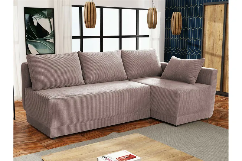 Denegal 3-sits Hörnbäddsoffa Light pink - Møbler - Sofaer - Sovesofaer