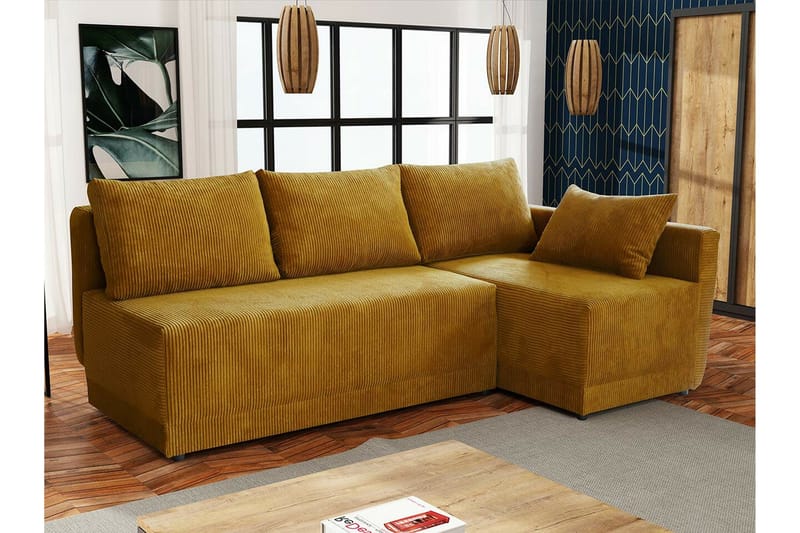 Denegal 3-sits Hörnbäddsoffa NO_BRAND Mustard yellow - Møbler - Sofaer - Sovesofaer